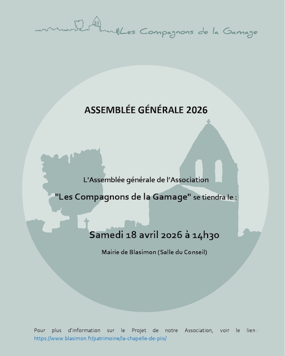 Assemblée générale des Compagnons de la Gamage samedi 18 avril 2026 à 14h30
