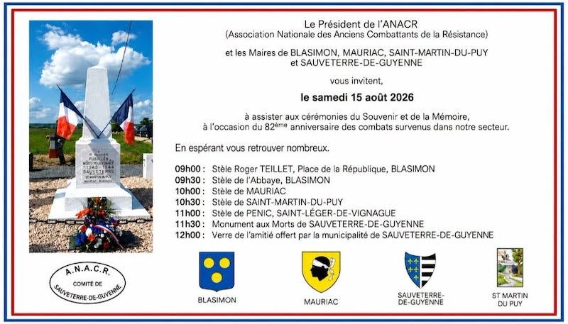 ANACR – Commémorations du 14 juillet reportées au 15 août 2026, cérémonies du souvenir et de la mémoire ANACR – Commémorations du 14 juillet reportées au 15 août 2026, cérémonies du souvenir et de la mémoire