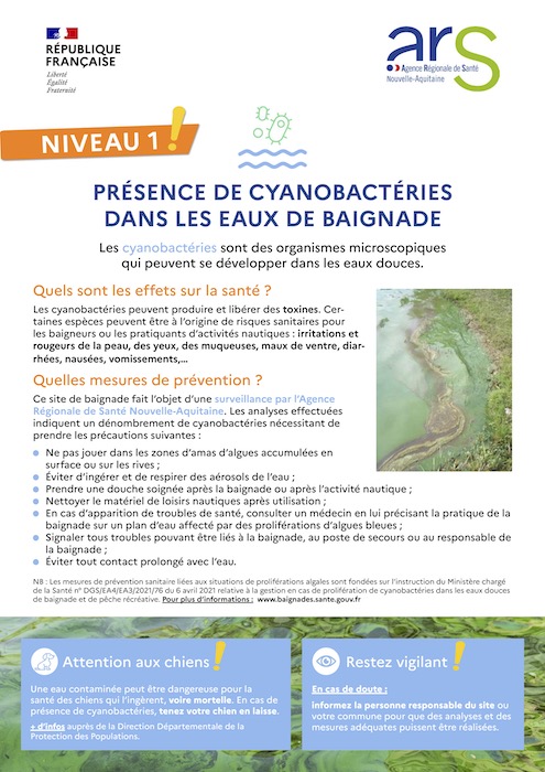 Baignade autorisée sur le Domaine départemental de Blasimon- Niveau 1 Baignade autorisée sur le Domaine départemental de Blasimon- Niveau 1