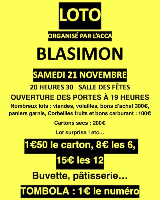 Loto de l’ACCA samedi 21 novembre 2026 Loto de l’ACCA samedi 21 novembre 2026