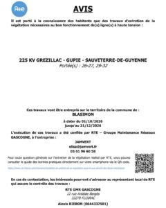 Survols de drones sur la commune et travaux d&rsquo;entretien de la végétation pour des lignes à haute tension entre le 1er octobre et le 31 décembre 2026