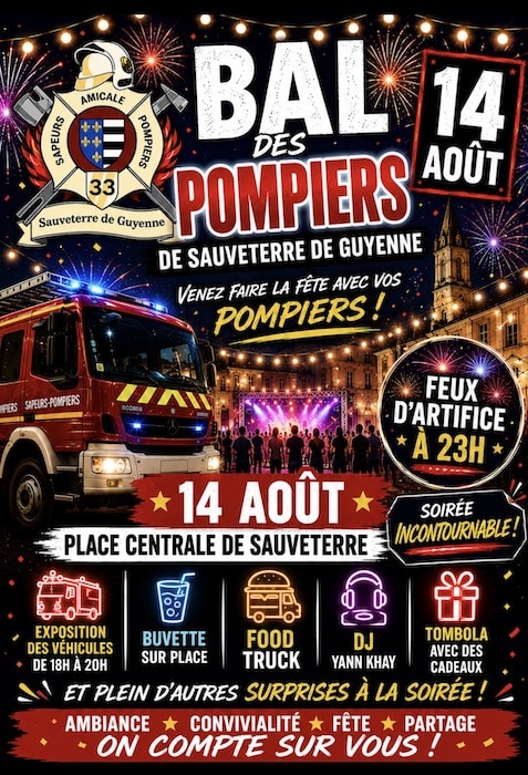 Bal des pompiers vendredi 14 août 2026 Bal des pompiers vendredi 14 août 2026