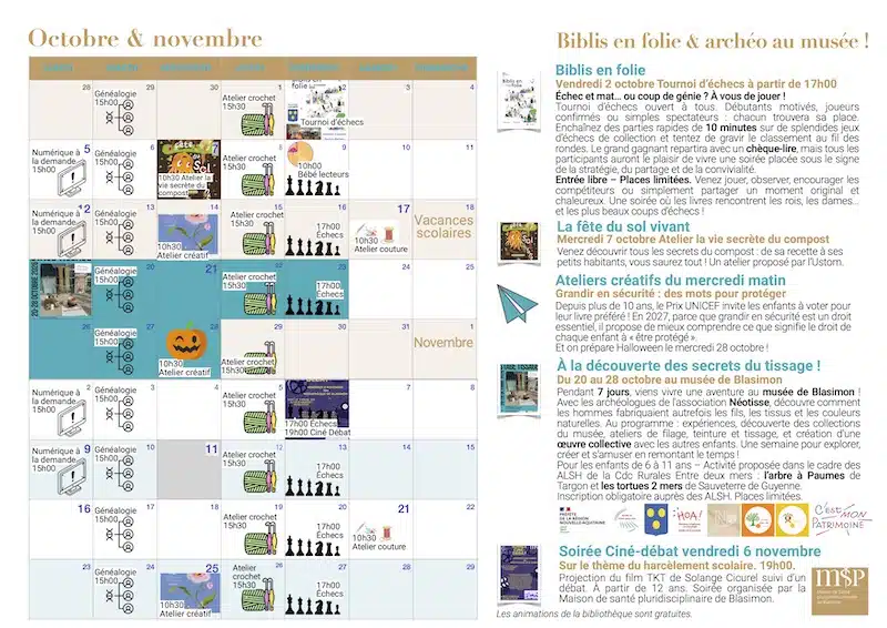 BibliothequeetmuseedeBlasimon Animations 2026 Octobre Novembre V