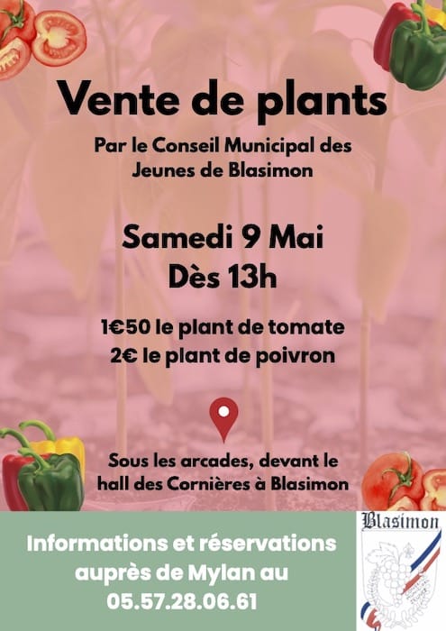 Vente des plants  du Conseil municipal des jeunes de Blasimon samedi 9 mai 2026