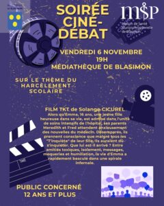 Soirée ciné-débat sur le harcèlement scolaire organisée par la Maison de santé à la bibliothèque de Blasimon vendredi 6 novembre 2026