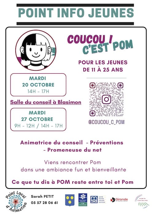 Point info jeunes les 20 et 27 octobre au Point local de Blasimon
