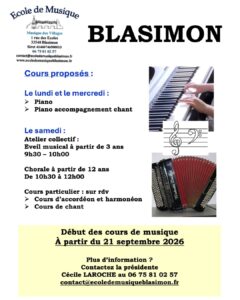 Rentrée de l&rsquo;école de musique de Blasimon, les inscriptions sont ouvertes – Début des cours lundi 21 septembre