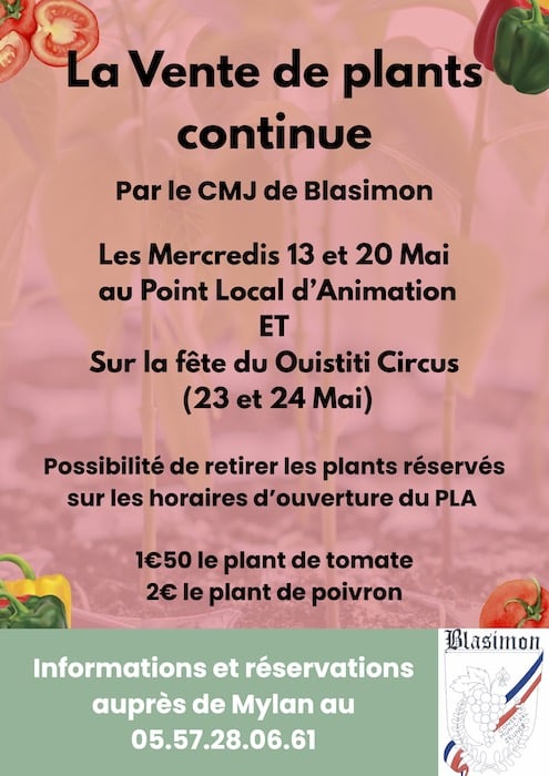 La vente des plants  du Conseil municipal des jeunes de Blasimon continue
