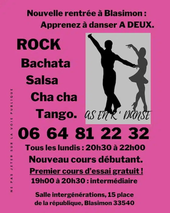 Reprise AS en K&rsquo;Danse avec 2 cours, 19h00 et 20h30 le lundi – Danses de salon