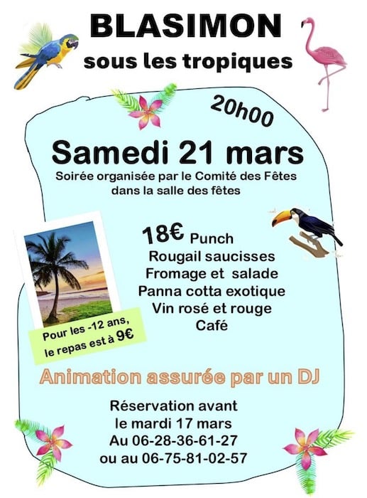 Blasimon sous les tropiques samedi 21 mars 2026 à 20h00 à la salle des fêtes