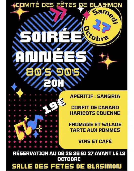 Soirée années 80/90 du Comité des fêtes samedi 17 octobre 2026 Soirée années 80/90 du Comité des fêtes samedi 17 octobre 2026