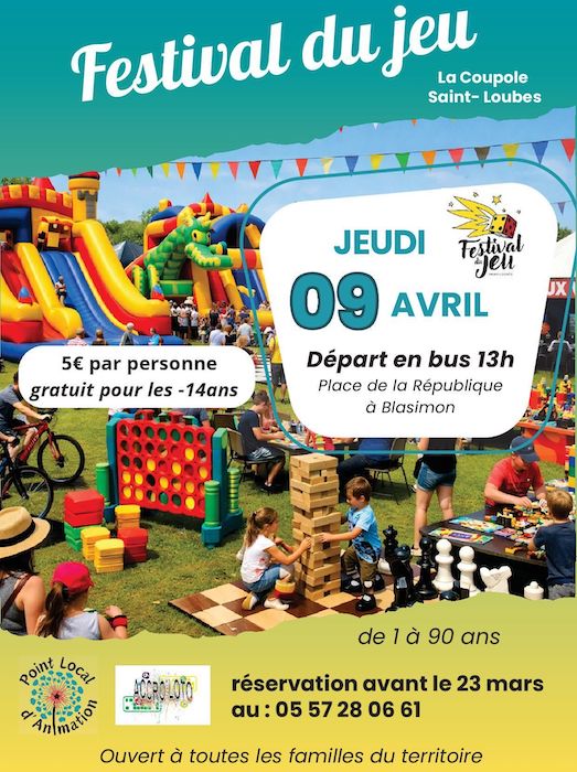Participez au Festival du jeu de Saint-Loubes avec le Point local d&rsquo;animation et Accro&rsquo;Loto jeudi 9 avril 2026