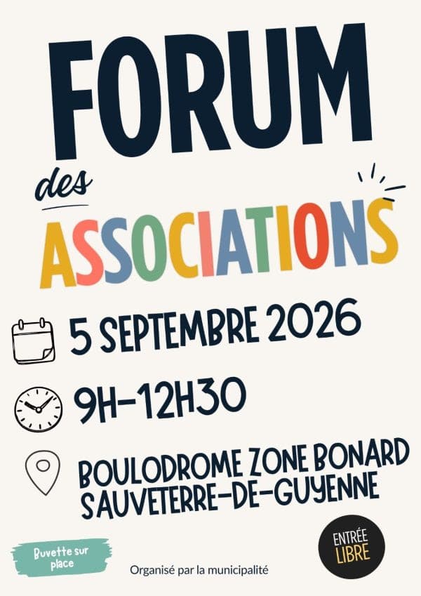 Forum des associations samedi 5 septembre 2026 à Sauveterre de Guyenne Forum des associations samedi 5 septembre 2026 à Sauveterre de Guyenne