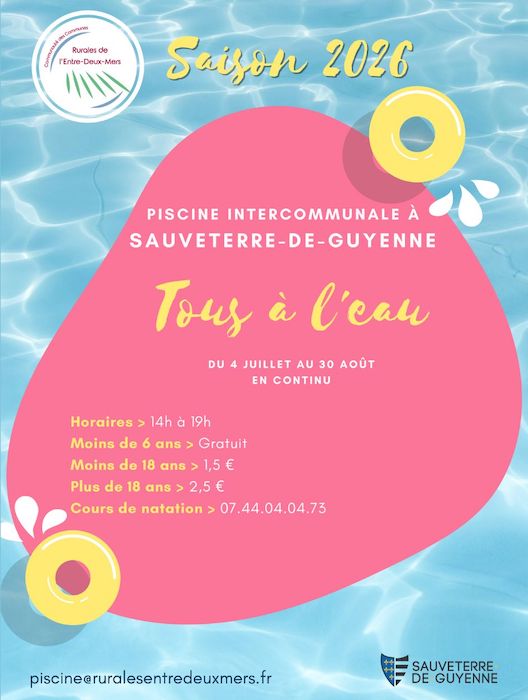 Ouverture de la piscine intercommunale de Sauveterre de Guyenne samedi 4 juillet 2026 – Cdc Rurales Entre deux mers – actualité